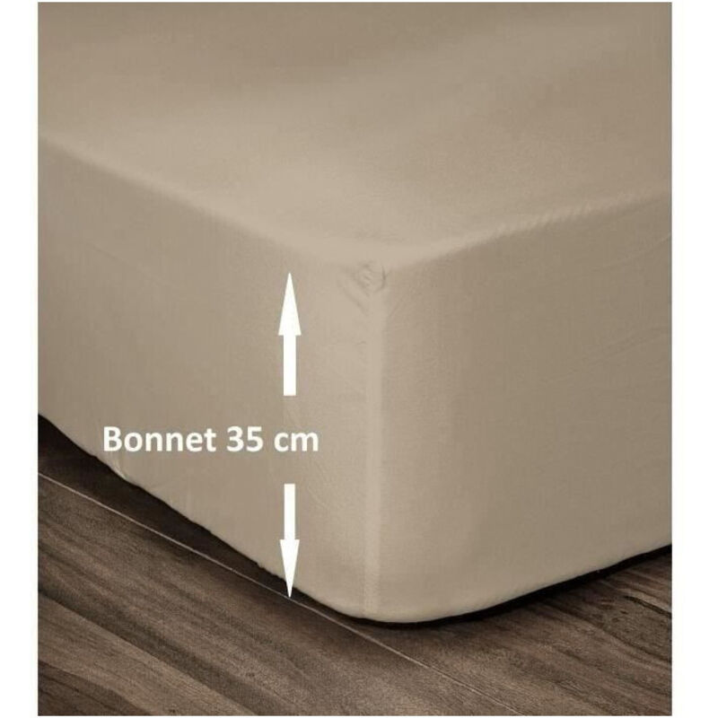 LOVELY HOME Drap Housse 100% Coton 160x200cm - Bonnet 35cm - Beige