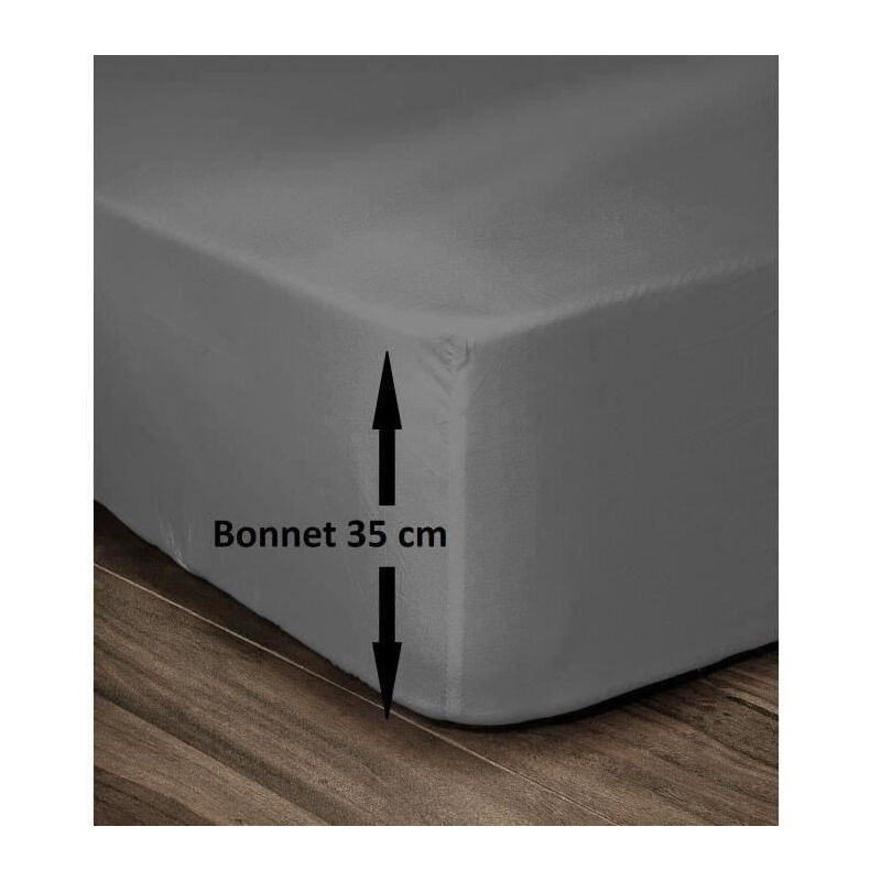 Les Tendances – Drap housse 100% coton 160x200cm – Bonnet 35cm pour matelas épais – Gris foncé – 54 fils pour confort optimal Les Tendances – Drap housse 100% coton 160x200cm – Bonnet 35cm pour matelas épais – Gris foncé – 54 fils pour confort optimal