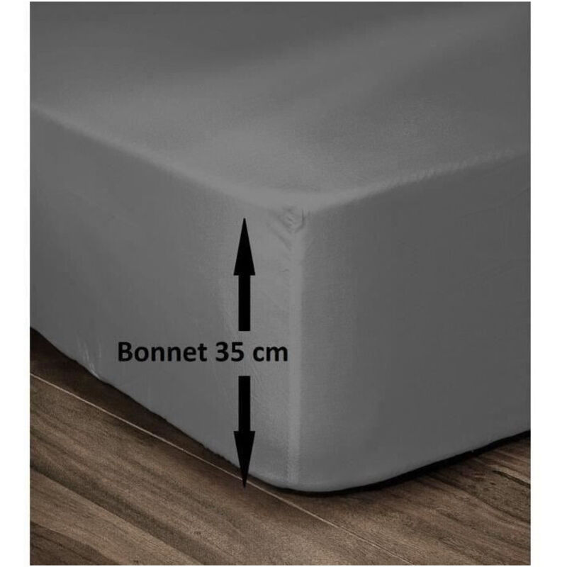 Les Tendances - lovely home Drap Housse 100% Coton 160x200cm - Bonnet 35cm - Gris foncé