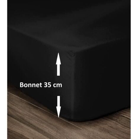 LES TENDANCES LOVELY HOME Drap Housse 100% Coton 160x200cm - Bonnet 35cm - Noir