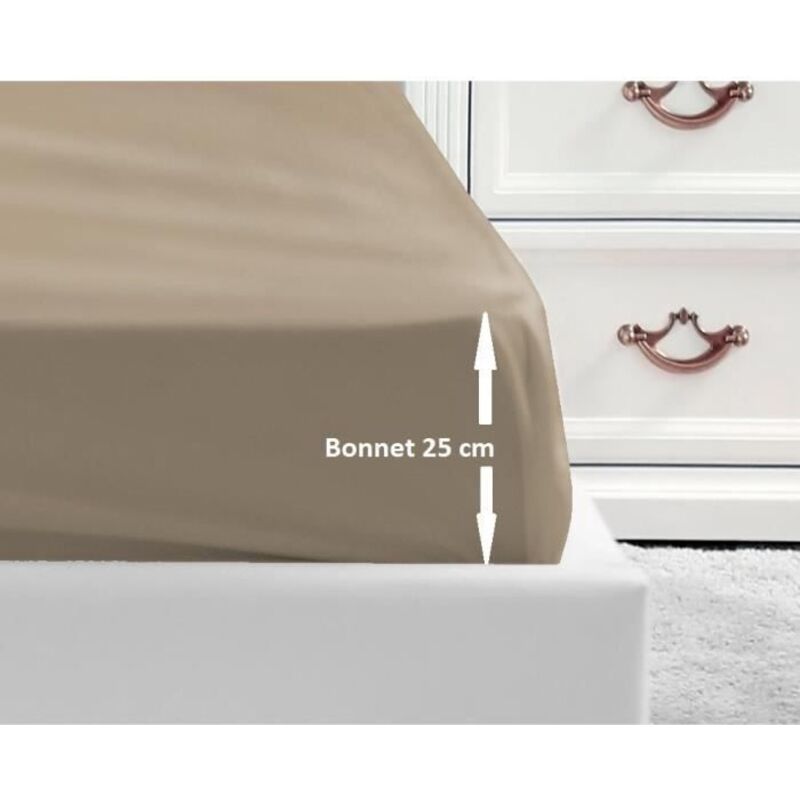 Lovely Home - Drap Housse 100% coton 160x200x25 cm beige