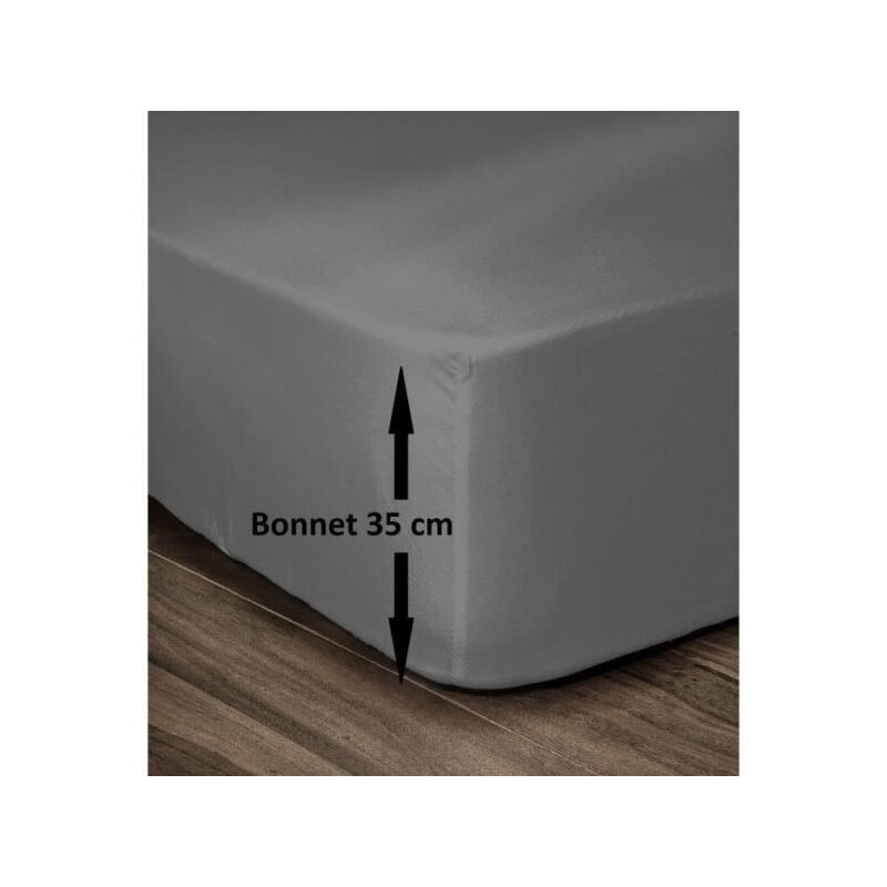 Lovely home drap housse 100% coton 180X200CM - bonnet 35CM - gris foncé HP62018