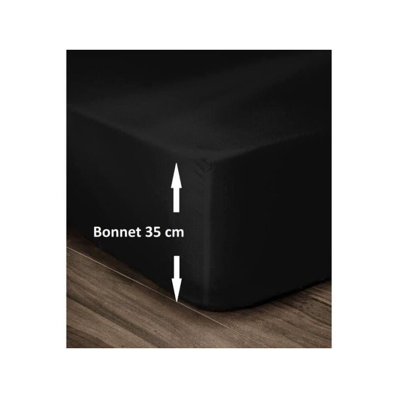 Les Tendances - lovely home Drap Housse 100% Coton 180x200cm - Bonnet 35cm - Noir