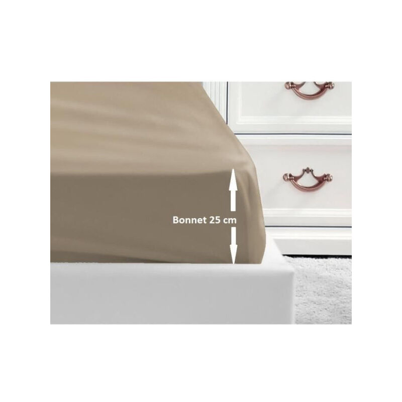 Lovely Home - Drap Housse 100% coton 180x200x25 cm - Beige