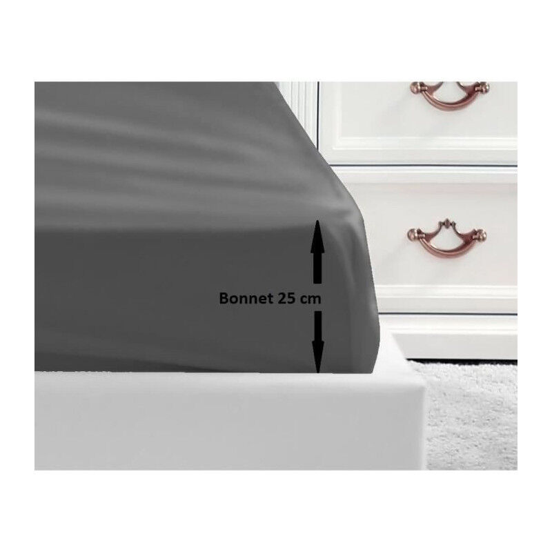 Les Tendances - lovely home Drap Housse 100% coton 180x200x25 cm - Gris fonce Les Tendances - lovely home Drap Housse 100% coton 180x200x25 cm - Gris fonce