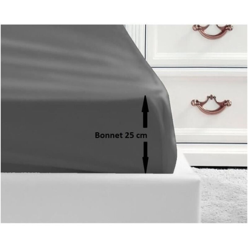 Les Tendances - lovely home Drap Housse 100% coton 180x200x25 cm - Gris foncé