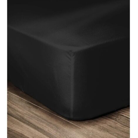 LOVELY HOME Drap Housse 100% coton 180x200x25 cm - Noir