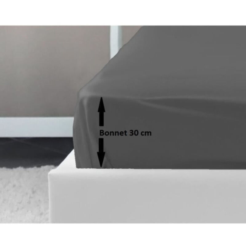 Les Tendances - lovely home Drap Housse 100% coton 180x200x30 cm gris fonce