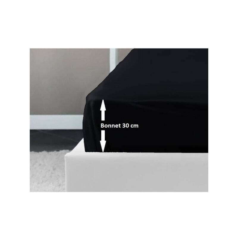 Lovely Home - Drap Housse 100% coton 180x200x30 cm noir