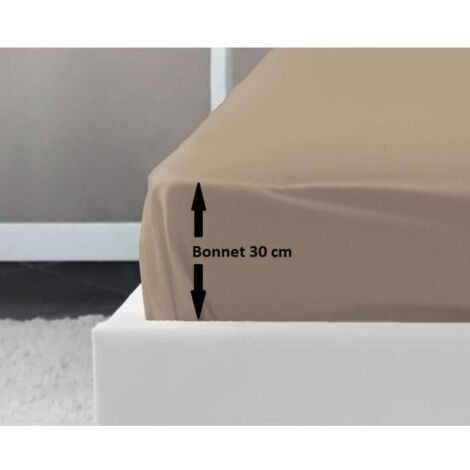 lovely-home Drap Housse Beige 140x190x30 cm Coton