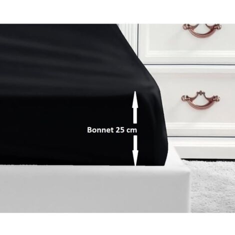 lovely-home Drap Housse Noir 180 x 200 cm