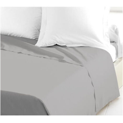 LOVELY HOME Drap Plat 100% coton 180x290 cm gris clair