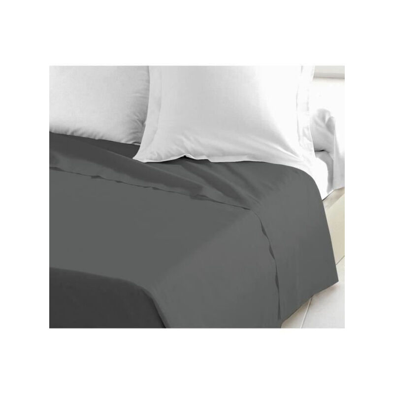 Les Tendances - lovely home Drap Plat 100% coton 240x300 cm gris foncé