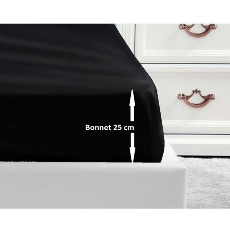 Lovely Home Spannbettlaken, 100% Baumwolle, 90 x 190 x 25 cm Schwarz
