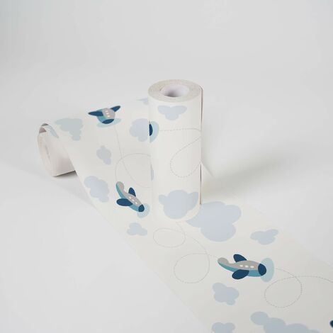 Lovely Kids Bordi Adesivi Per Pareti Cute Planes 5.00 m x 0.155 m Blu Grigio Bianco Prodotto in Germania da A.S. Création 403752