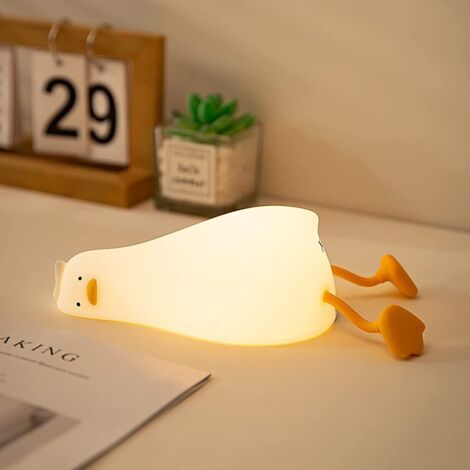 TONCHEAN Lovely Lying Flat Duck Night Light LED Squishy Duck Lamp Cute Light Up Duck Silicone Dimmable Nursery Night Light Atmosphere Lamp