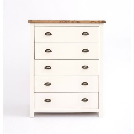 Lovere off-white 5 Drawer Chest chrome cup handle