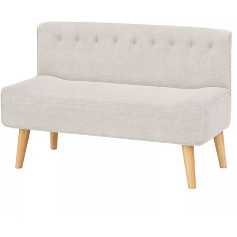 Loveseat Canapé 2 places en tissu rembourré aspect lin et pieds en bois pour petits espaces, salon, chambre à coucher, salle de jeux, beige, 117 x 56 x 78 cm