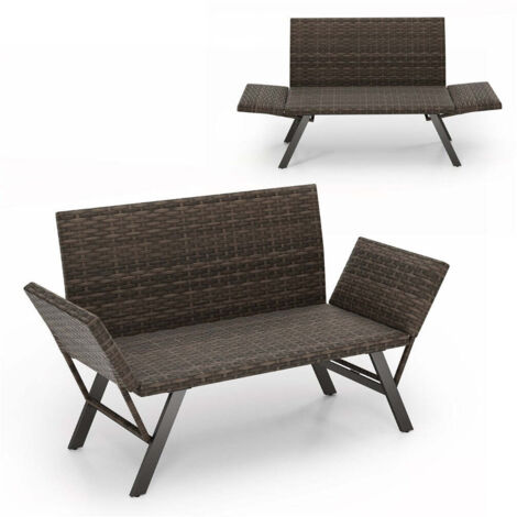 Loveseat convertible para terraza y jardín 59 x 178/163 x 89 cm 300 kg diseño de ratán PE gris 200011056