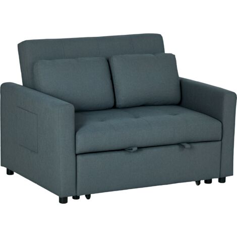 Loveseat Sofa Bed, Convertible Bed Settee with 2 Pillows, Side Pockets, Charcoal Grey