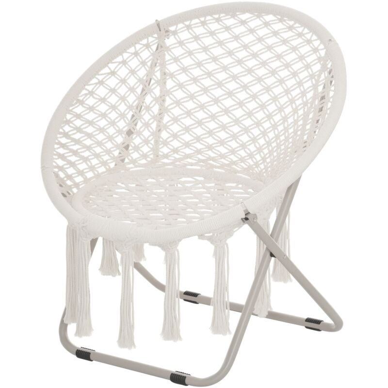 Loveuse fauteuil rond de jardin fauteuil lune papasan pliable grand confort macramé coton polyester beige