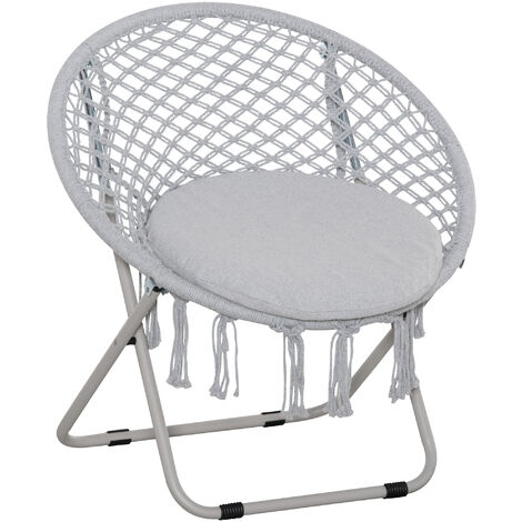 Loveuse fauteuil rond de jardin fauteuil lune papasan pliable grand confort macramé coton polyester gris