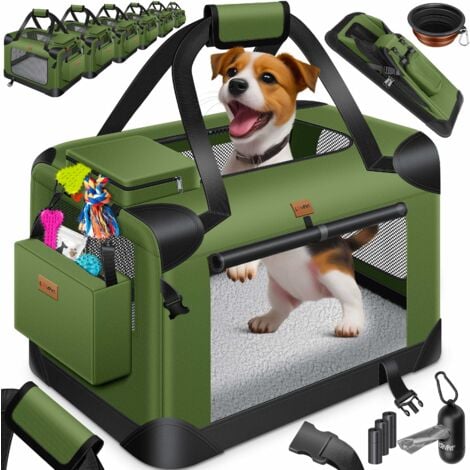 LOVPET Caisse pour chien Caisse de transport pliable avec écuelle Sac de transport Caisse de transport pour animaux domestiques Chiens et chats Caisse de transport pour animaux domestiques L / Kaki