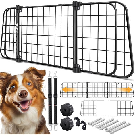 LovPet® Grille pour chiens en voiture, Grille de protection pour voiture, largeur réglable, Grille de voiture pour coffre Dimensions 30 x 91-153 cm, Noir