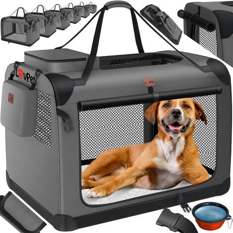 LOVPET® Hundebox Hundetransportbox faltbar Inkl.Hundenapf Transporttasche Hundetasche Transportbox für Haustiere, Hunde und Katzen Haustiertransportbox, XL, Navyblau