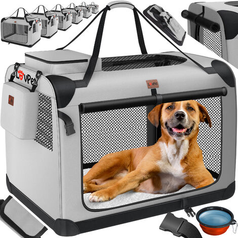 LOVPET® Hundebox Hundetransportbox faltbar Inkl.Hundenapf Transporttasche Hundetasche Transportbox für Haustiere, Hunde und Katzen Haustiertransportbox, L, Navyblau