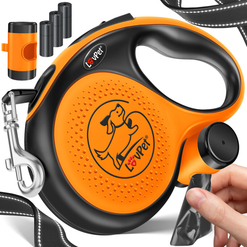 Laisse à Enrouleur pour Chiens pour Petits et Grands Chiens Poignée Ergonomique & Antidérapante Rallonge de Laisse 360° - Orange - 5 Meter - Lovpet Laisse à Enrouleur pour Chiens pour Petits et Grands Chiens Poignée Ergonomique & Antidérapante Rallonge de Laisse 360° - Orange - 5 Meter - Lovpet