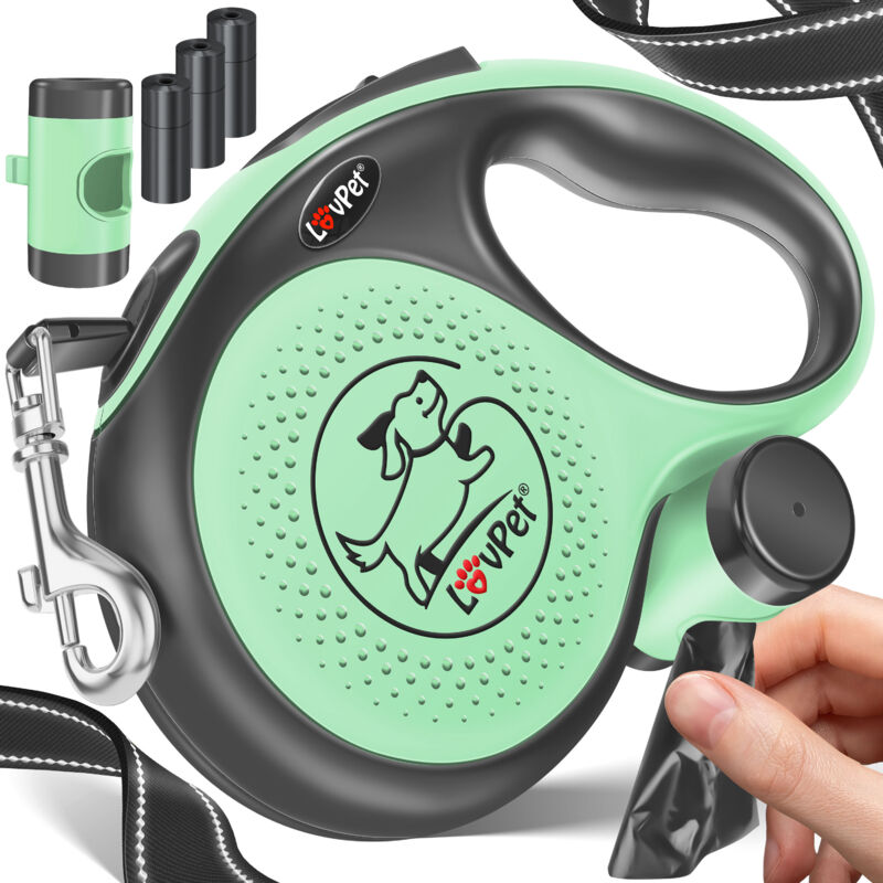 Laisse à Enrouleur pour Chiens pour Petits et Grands Chiens Poignée Ergonomique & Antidérapante Rallonge de Laisse 360° - Vert - 5 Meter - Lovpet Laisse à Enrouleur pour Chiens pour Petits et Grands Chiens Poignée Ergonomique & Antidérapante Rallonge de Laisse 360° - Vert - 5 Meter - Lovpet