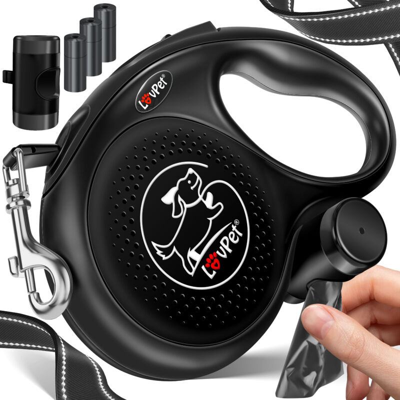 Laisse à Enrouleur pour Chiens pour Petits et Grands Chiens Poignée Ergonomique & Antidérapante Rallonge de Laisse 360° - Noir - 5 Meter - Lovpet Laisse à Enrouleur pour Chiens pour Petits et Grands Chiens Poignée Ergonomique & Antidérapante Rallonge de Laisse 360° - Noir - 5 Meter - Lovpet