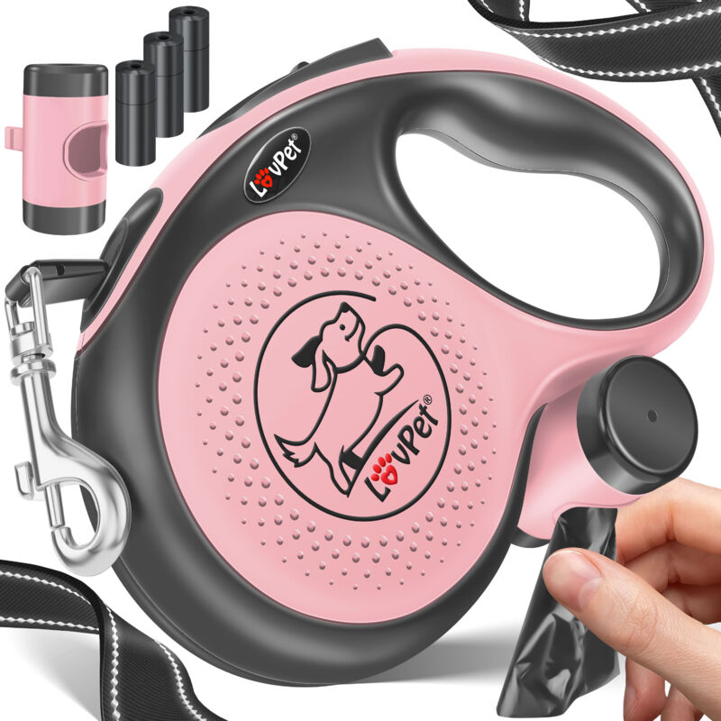 LOVPET® Laisse à Enrouleur pour Chiens pour Petits et Grands Chiens Poignée Ergonomique & Antidérapante Rallonge de Laisse 360° - Rose - 8 Meter LOVPET® Laisse à Enrouleur pour Chiens pour Petits et Grands Chiens Poignée Ergonomique & Antidérapante Rallonge de Laisse 360° - Rose - 8 Meter