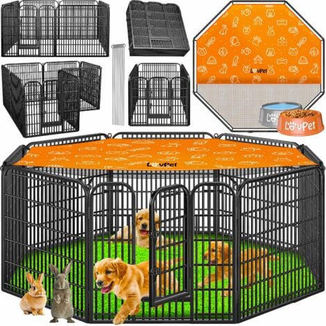 LOVPET® LovPet Cucciolo Recinto libero Run Cucciolo Run Cane Playpen Pet Playpen Cani con porta e resistente alle intemperie Playpen per cane gatto cucciolo Grey / XXL (con telone protettivo)