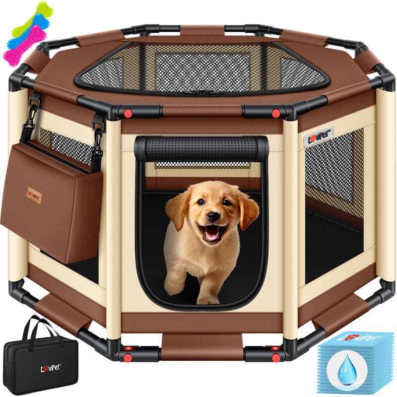 Lovpet - Parc pour chiots pour l'intérieur et l'extérieur Cage pour chiens en tissu Oxford Parc pour animaux pour chiens chats Beige / Marron, l