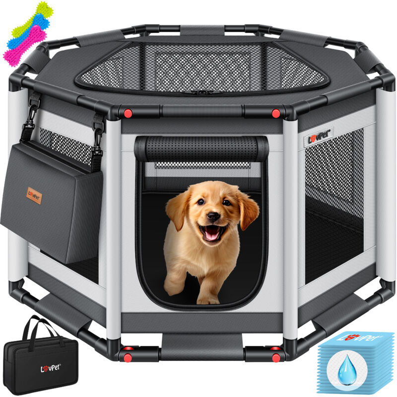 Lovpet - Parc pour chiots pour l'intérieur et l'extérieur Cage pour chiens en tissu Oxford Parc pour animaux pour chiens chats Anthracite / Gris, m