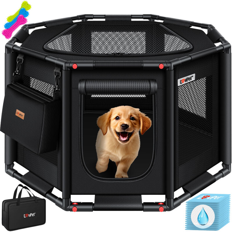 Lovpet - Parc pour chiots pour l'intérieur et l'extérieur Cage pour chiens en tissu Oxford Parc pour animaux pour chiens chats Noir / Noir, l