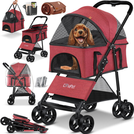 Passeggino Per Cani 3 In 1 WOTAT - Pieghevole, 4 Ruote, Con Navicella Rimovibile, Cuscino E Tenda
