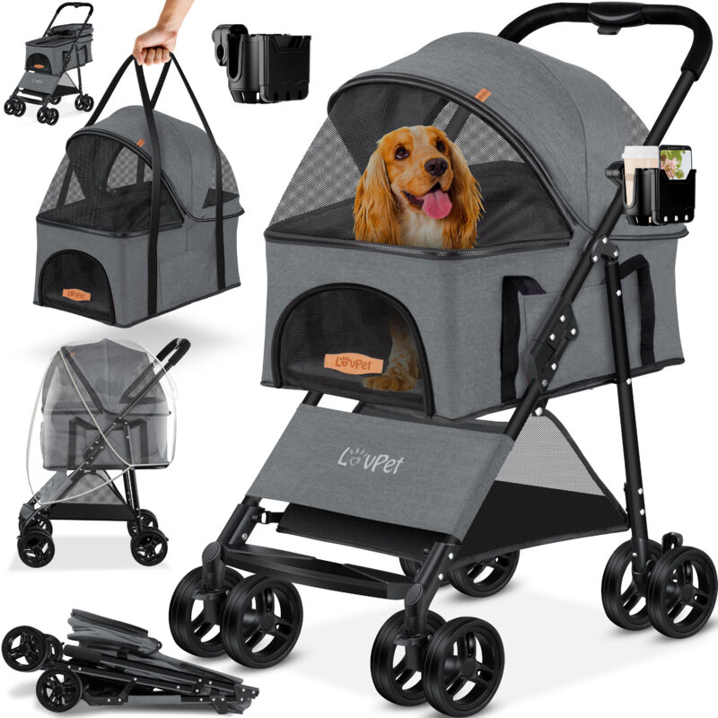 Poussette pour chien 2en1 Buggy pour chien Boîte pour chien Sac de transport Pliable Pliable jusqu'à 20 kg Animaux domestiques Poussette avec