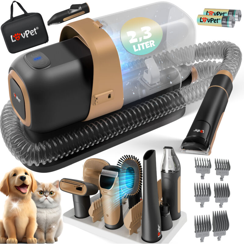 Lovpet - Tondeuse pour chiens avec aspirateur Tondeuse silencieuse avec akku Set de toilettage avec accessoires pour chien & chat Tondeuse pour poils