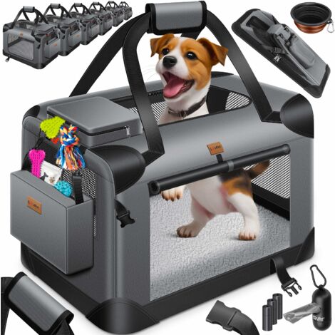 LOVPET® Trasportino per cani - box per cani pieghevole incl. borsa per il trasporto e ciotola - borsa per il trasporto di animali domestici, cani e gatti - casetta per il trasporto di animali domesti - Beige (de)