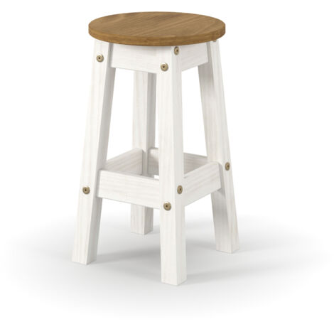 Low Breakfast Stools (Set of 2) - Pine - L32 x W32 x H50.8 cm - White/Antique Waxed Pine - Flat Packed