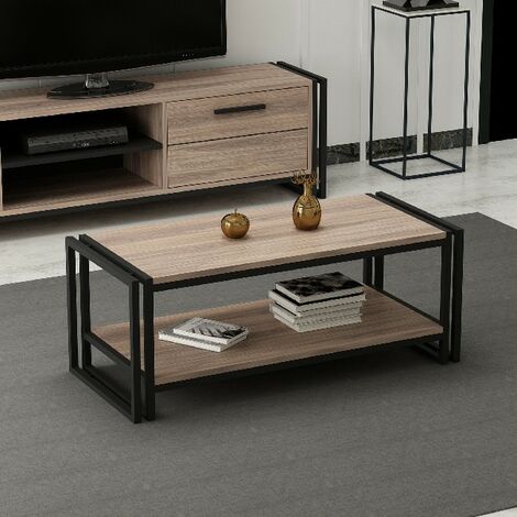 Low Coffee Table Lesa with Shelf - Living Room - Walnut Wood, Metal 102 x 45 x 40 cm