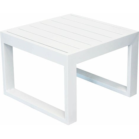 GARDENESS Low quadratisch Tabelle 45 x 45 cm Wohnzimmer im Freien für Wohnzimmer mit Aluminiumstruktur und Milos -Lattenebene - White