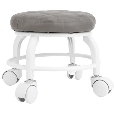 Low Roller Seat PU Leather Low Stool Mute Wheel Swivel Low Height Round Roller Chair for Home Office Garage Shop Gray
