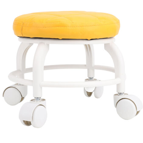 Low Roller Seat PU Leather Low Stool Mute Wheel Swivel Low Height Round Roller Chair for Home Office Garage Shop Orange
