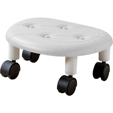 Low Roller Seating PU Surface Plastic Structure Movable Universal Wheels Stool for Living Room Baby Room White