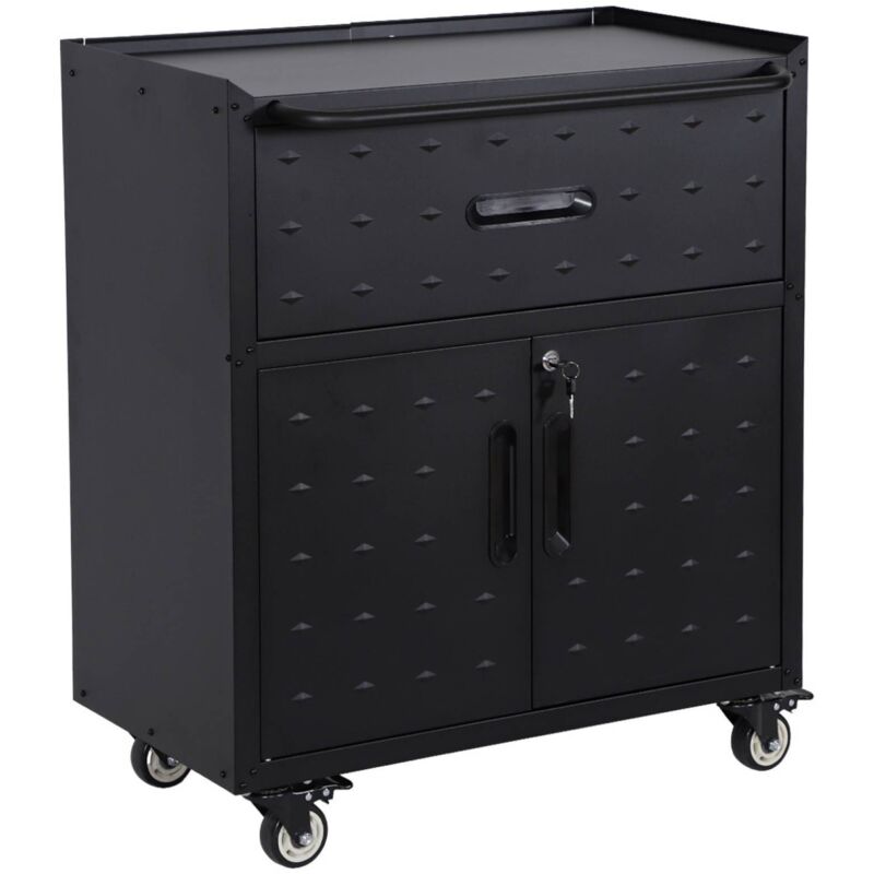 Sweeek Low Storage Cabinet For Garages With 1 Drawer And 2 Doors Black 42x75x88 Cm - Bobby