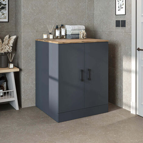Low Washing Machine Cabinet with Double Doors - Oak Effect and Anthracite